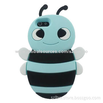 Skin Case Cover for iPhone 4G/4S, Blue 3D Cartoon, Bees Rubber Soft Silicone